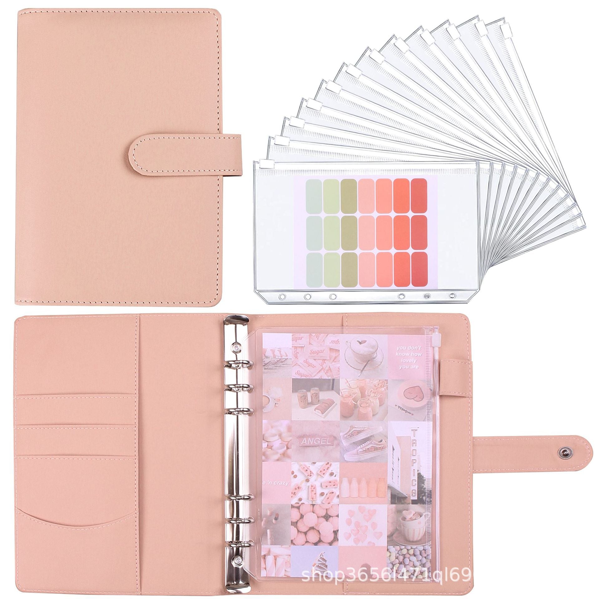 Wholesale A6 Loose Leaf Clip Zipper Bag Macaron Leather PU Notebook